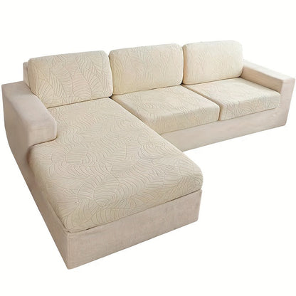 Sofa Cover Set, Six-Piece Leaf Jacquard Stretch Slipcover with Elastic-Band Edges in Eight Colors