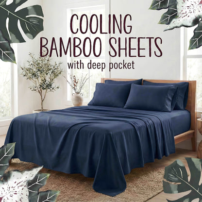 Bed Sheet Set 4-Piece Bamboo Fiber with Deep-Pocket Fitted Sheet, Four Sizes and Twelve Color Options