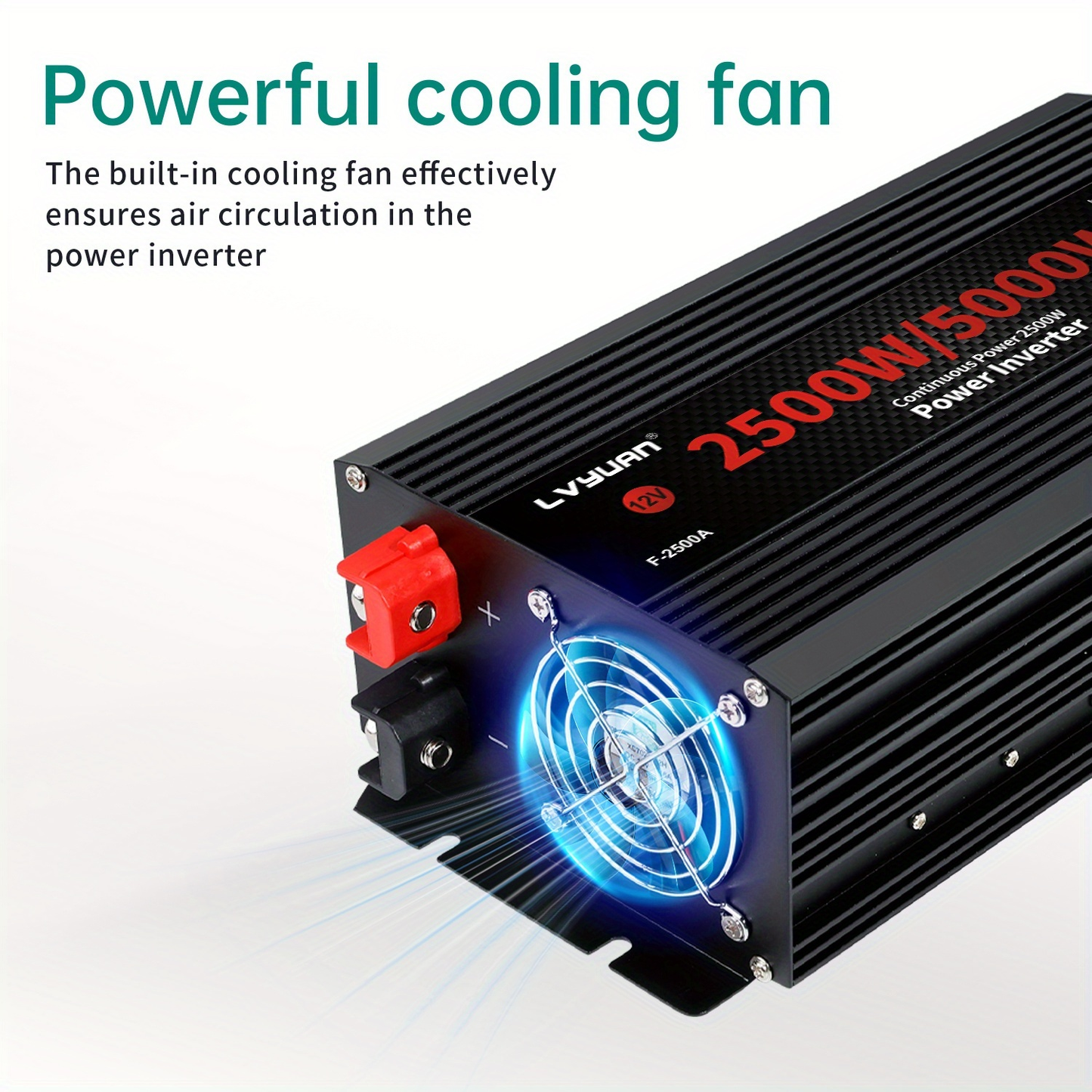 Black or Red 12V DC to 110V AC Power Inverter with 500W or 2500W Model Options, Display and USB Port