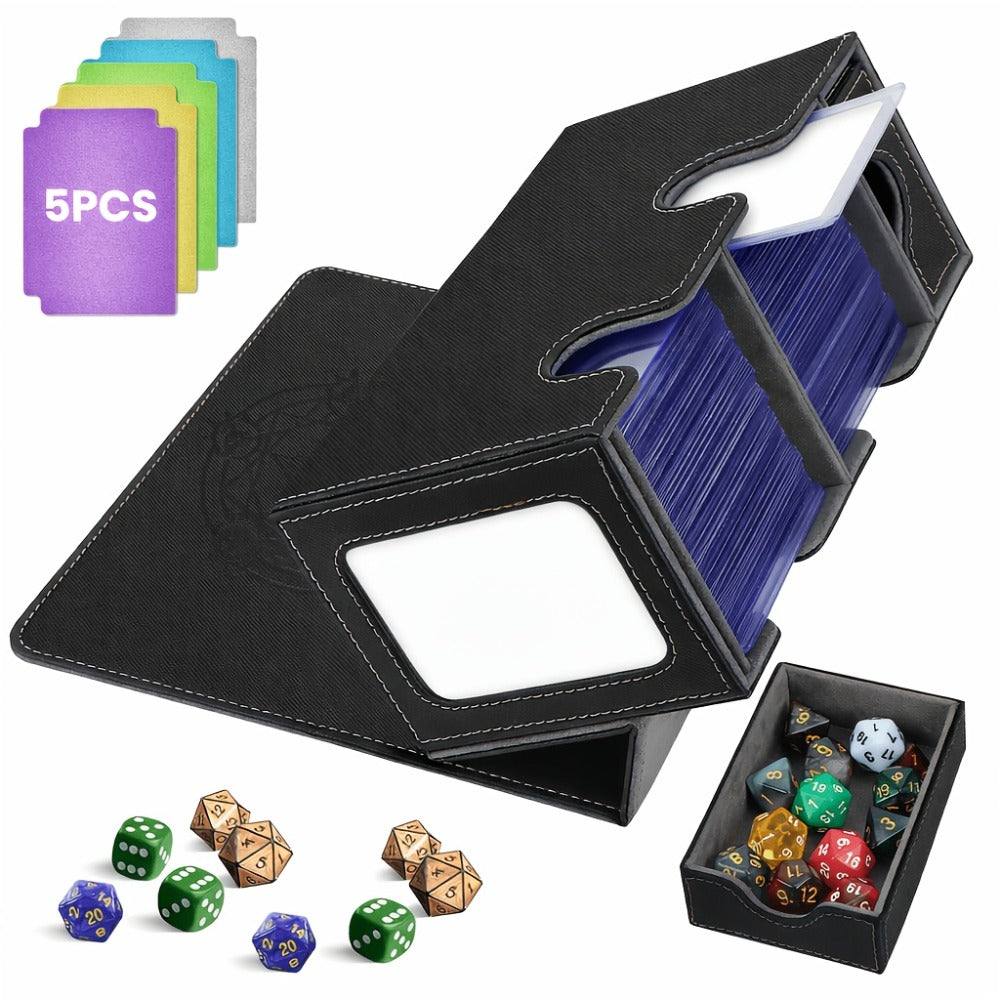 Double-Deck Trading Card Box with Display Window, Dice Tray, Five Dividers and Six Medium Color Labels