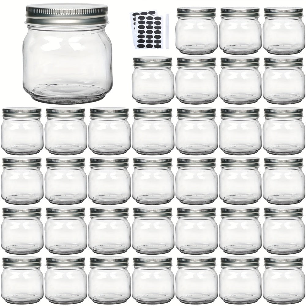 8 oz Glass Mason-Style Storage Jar Multipacks with 9, 18, 27 or 36 Jars and Four Lid Configurations