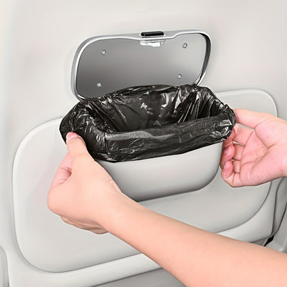Car Trash Can Leather & ABS – Leak-Proof Auto Garbage Bin with Lid | Dry & Wet Waste | Universal Fit 99% Cars | Includes Garbage Bags | Black & Beige