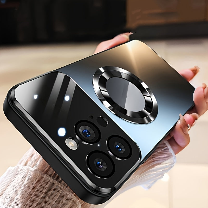 Phone Case Matte Titanium-Finish Magnetic Cover with Built-In Glass Lens Protector for Select iPhone Models
