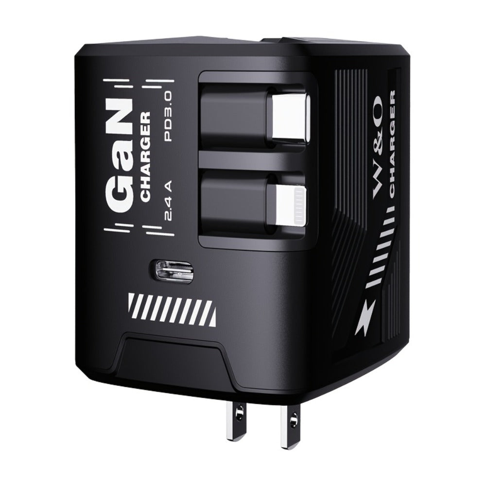 GaN Wall Charger 120W Fast with Retractable Built-In Cable & Foldable Plug – Compact Portable Travel USB-C Adapter for iPhone 17 16 15 14 Pro Max, Samsung Galaxy Ultra, Android Devices, 6 Colors