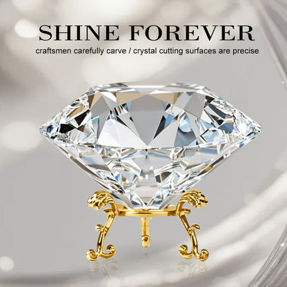 Crystal Sun Catcher with Gold Stand - Quadrilateral Decorative Crystal Stone Paperweight Rainbow Light Prism for Living Room Bedroom Home Decor Holiday Gift Christmas Valentine's Day