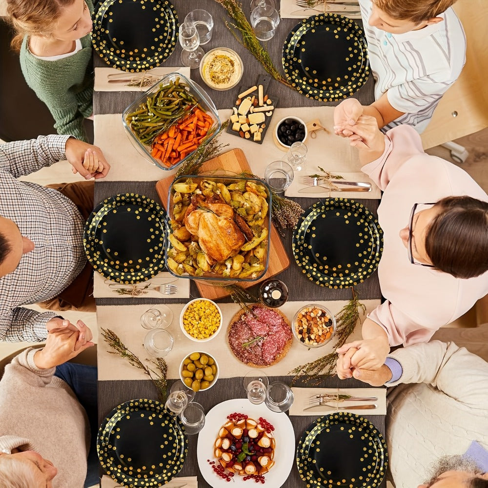 150-Piece Black and Gold Disposable Party Tableware Set with Place Settings for 50 Event Guests