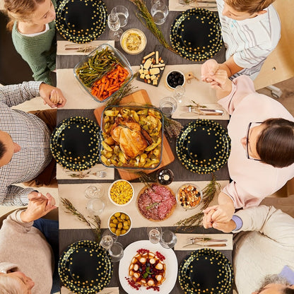 150-Piece Black and Gold Disposable Party Tableware Set with Place Settings for 50 Event Guests