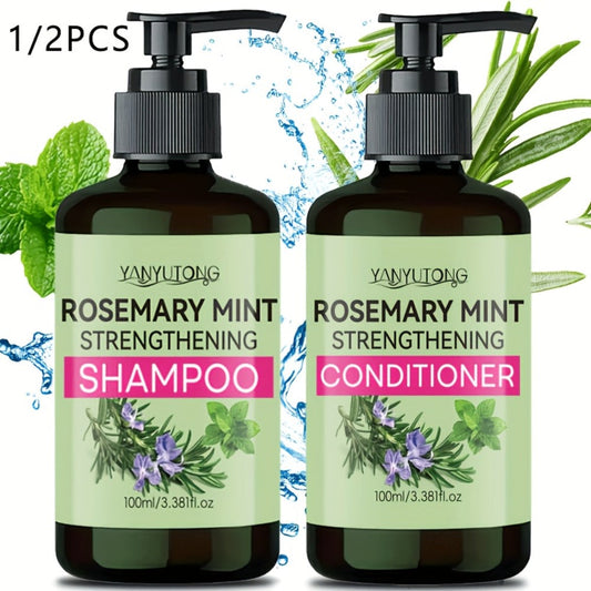 Rosemary Mint Shampoo & Conditioner Set with Rosemary Extract — Moisturizing Strengthening Hair Growth Formula, Scalp Stimulating, All Hair Types, Unisex 3.38oz Travel Size