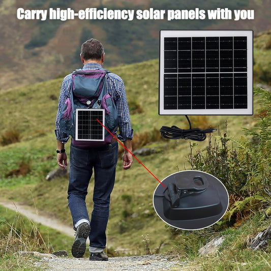 Solar Panel 5W Monocrystalline with Built-In 5200mAh Battery - 3rd Gen Emergency Charger for Security Camera, Doorbell, Outdoor Lights & Low-Voltage Devices, Portable Travel Power