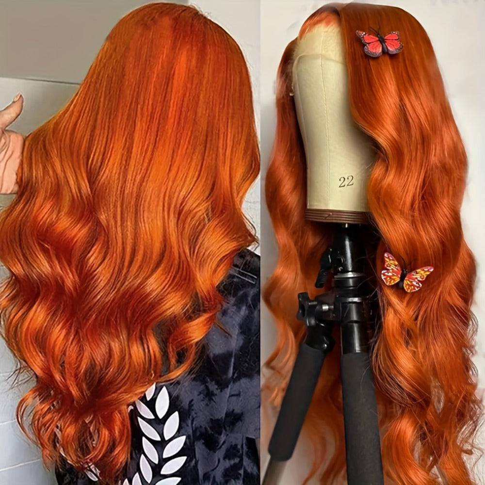 Ginger Orange Body Wave Bob Wig 4x4 Lace Front Human Hair 150% Density – Pre-Plucked Baby Hair Natural Hairline Colored Wig for Women Versatile Styling 14 20 Inch