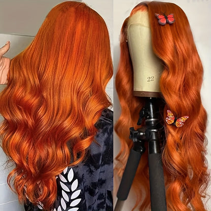 Ginger Orange Body Wave Bob Wig 4x4 Lace Front Human Hair 150% Density – Pre-Plucked Baby Hair Natural Hairline Colored Wig for Women Versatile Styling 14 20 Inch