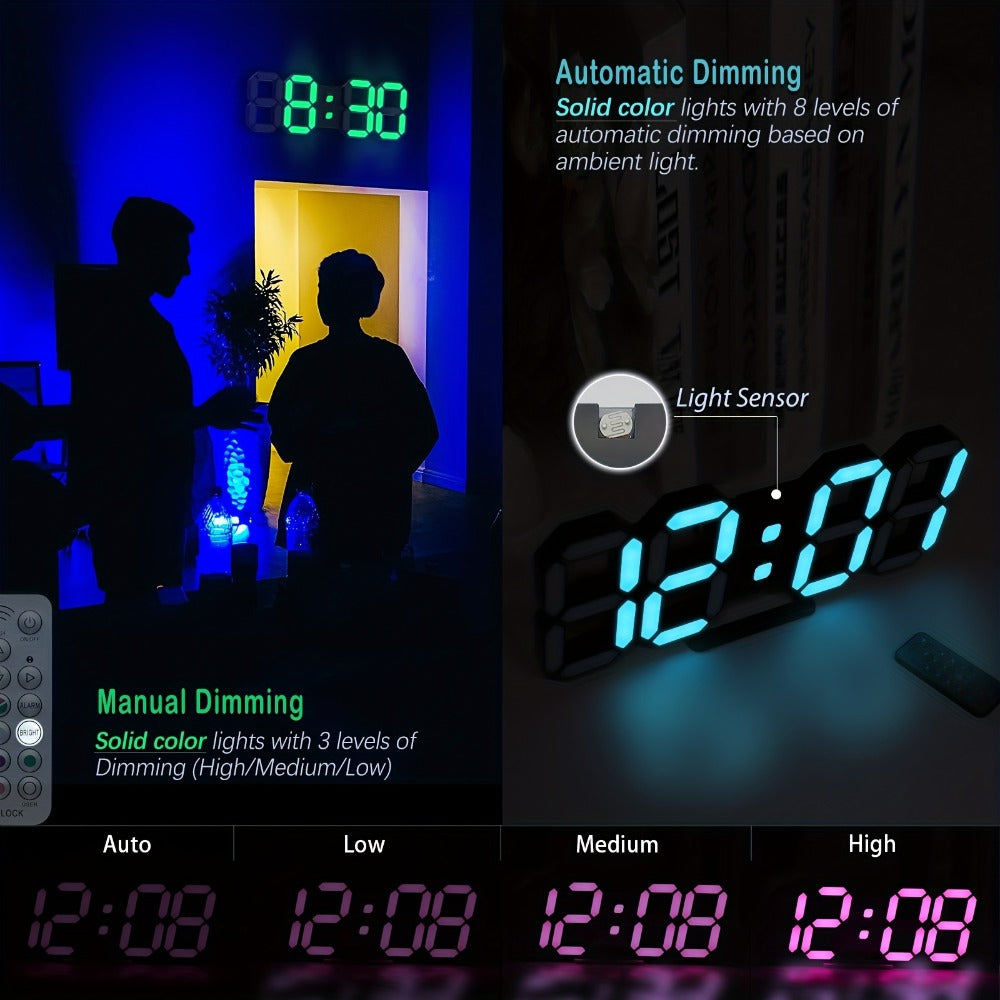 9.7-Inch RGB LED Wall and Desk Clock with Remote, Alarm, Date, Temperature and USB Power Cable