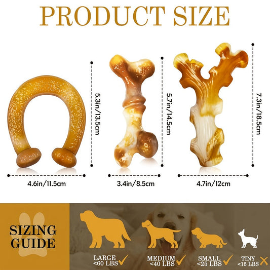 Dog Chew Toys for Aggressive Chewers 3 Pack – Indestructible Tough Dog Toys for Large Breed Heavy Chewers, Durable Rubber Chew Toy Set for Big Dogs, Puppy Dental Chew Toys