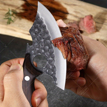 Viking Chef Knife Set 3/4pcs Hammered Stainless Steel Kitchen Knives – Boning, Utility & BBQ Knife with Wooden Handle for Cooking, Camping & Outdoor