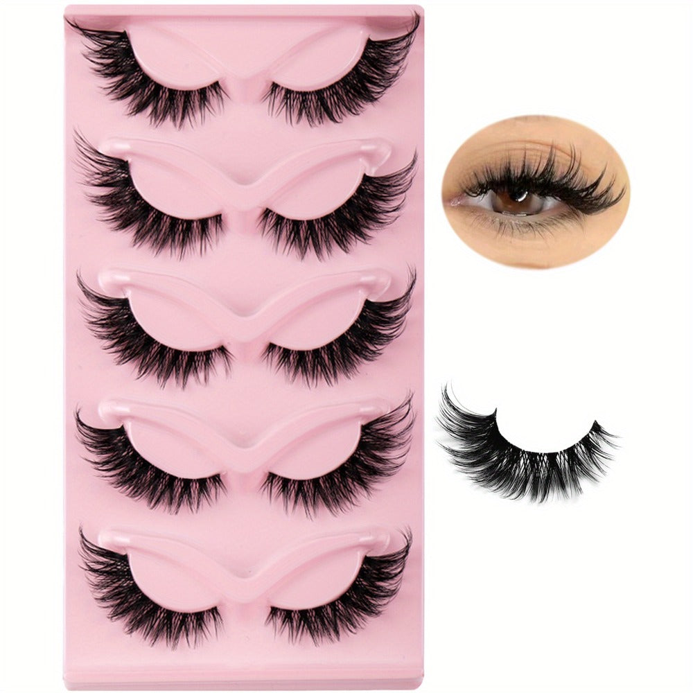 Cat-Eye False Eyelashes Set with 15 Pairs in Three Pink Storage Trays and Clear Lash Bands