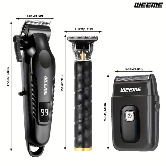 Men's Professional Grooming Kit – Cordless Rotary Shaver & T-Blade Trimmer, Type-C Charging, 6 Adjustable Combs, Non-Slip Beard Shaper for Travel & Family Haircut