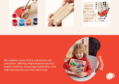 DIY Wooden Race Cars 4pcs Build & Paint Kit for Kids Ages 8+, 44 Pre-Cut Pieces 12 Colors Racing Stickers