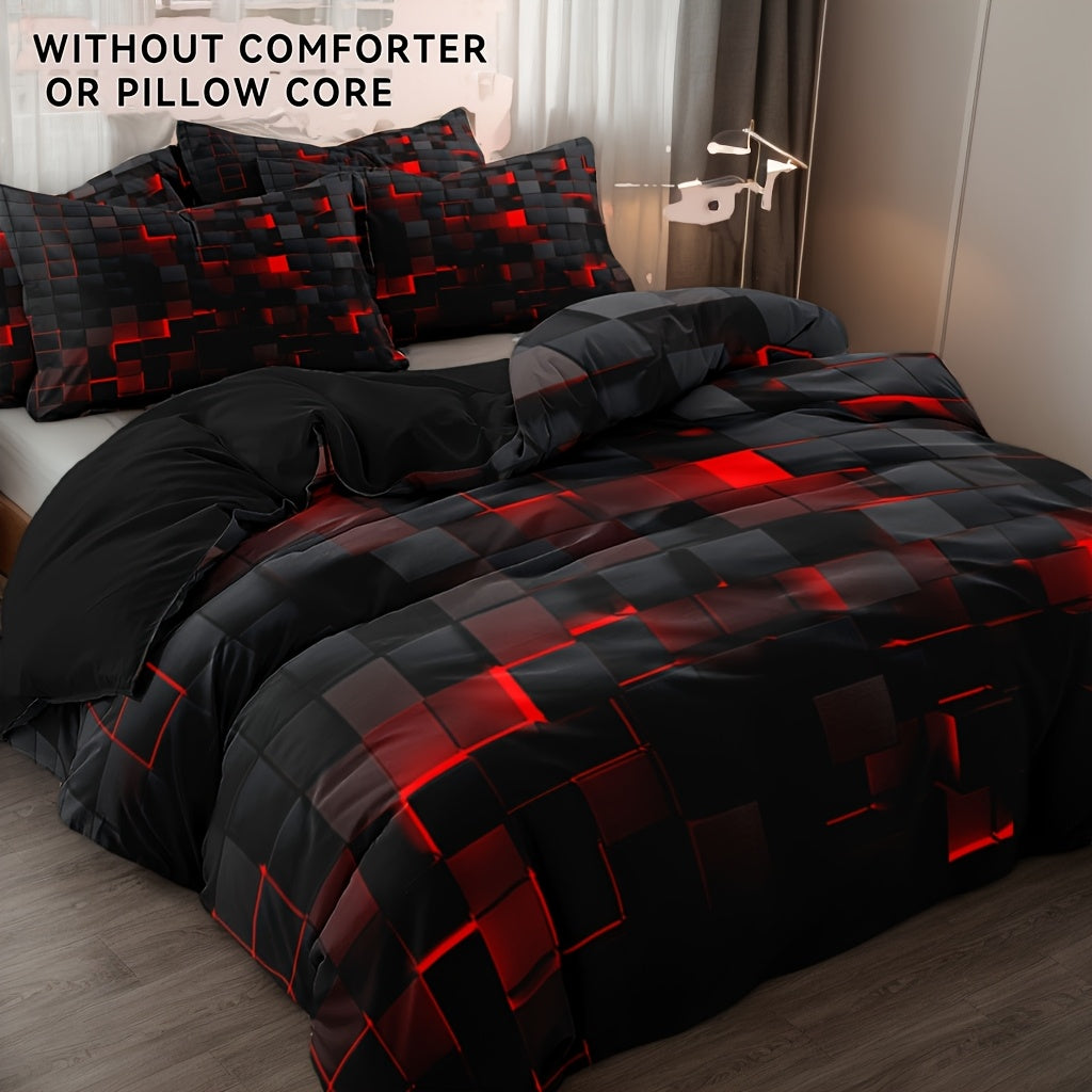 3-Piece Duvet Cover Set with Dimensional Geometric Cube Print, Zipper Closure and Five Color Options