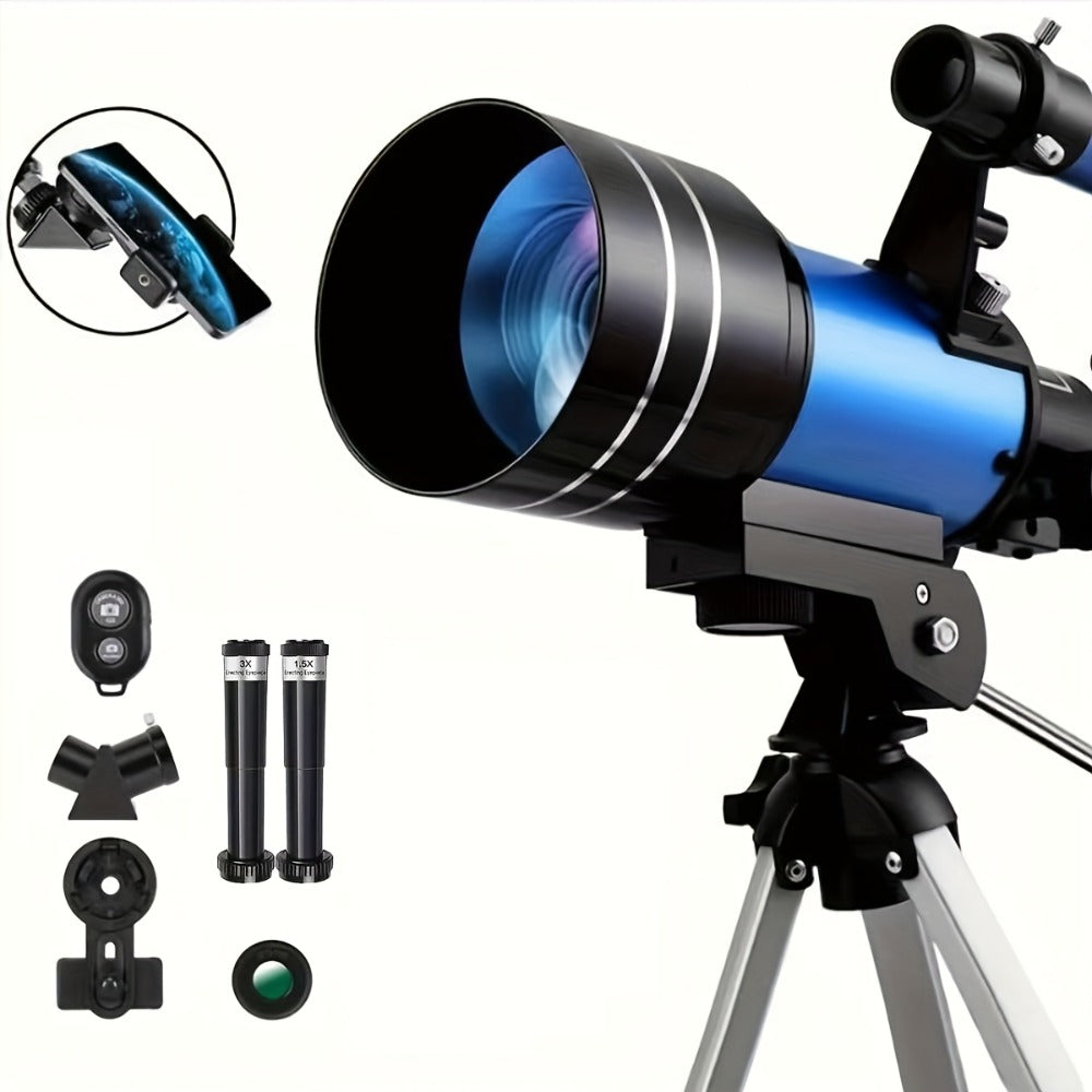 150X Astronomical Telescope 70mm Aperture with Tripod Phone Adapter Wireless Remote Control High Magnification Portable Refractor Telescope for Adults Kids Stargazing Moon Watching