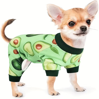 Two-Piece Dog Pajama Set with Mixed Printed Short-Sleeve Jumpsuits in Six XS–XXL Sizes for Small Pets