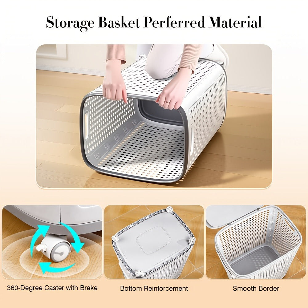 Large Wheeled Laundry Hamper with Foldable Basket, Side Pockets, Lid and Exact Basket-and-Wheels Option