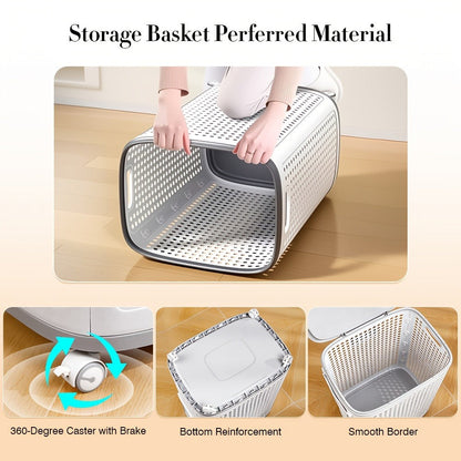 Large Wheeled Laundry Hamper with Foldable Basket, Side Pockets, Lid and Exact Basket-and-Wheels Option