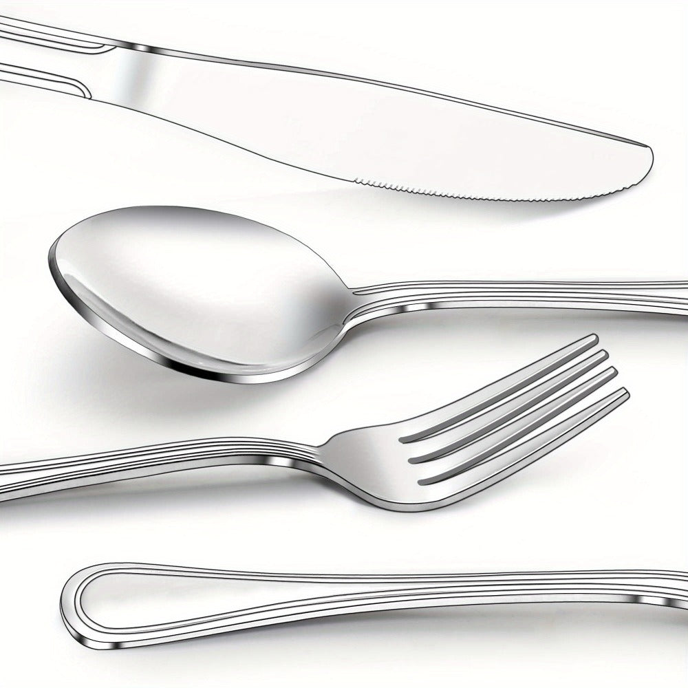 Stainless Steel Flatware Cutlery Set – Mirror Polished, Dishwasher Safe, Silver & Black Options, Service for 4 / 8 / 12 – Kitchen Utensil Set for Home, Restaurant & Wedding Gift