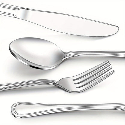 Stainless Steel Flatware Cutlery Set – Mirror Polished, Dishwasher Safe, Silver & Black Options, Service for 4 / 8 / 12 – Kitchen Utensil Set for Home, Restaurant & Wedding Gift