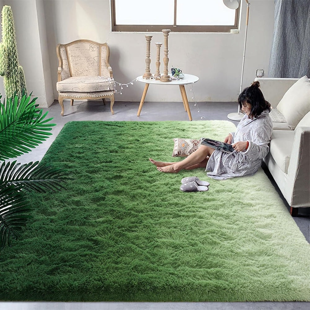 Area Rug Gradient Polyester Plush Mat in Seven Colors and Three Machine-Washable Room Sizes