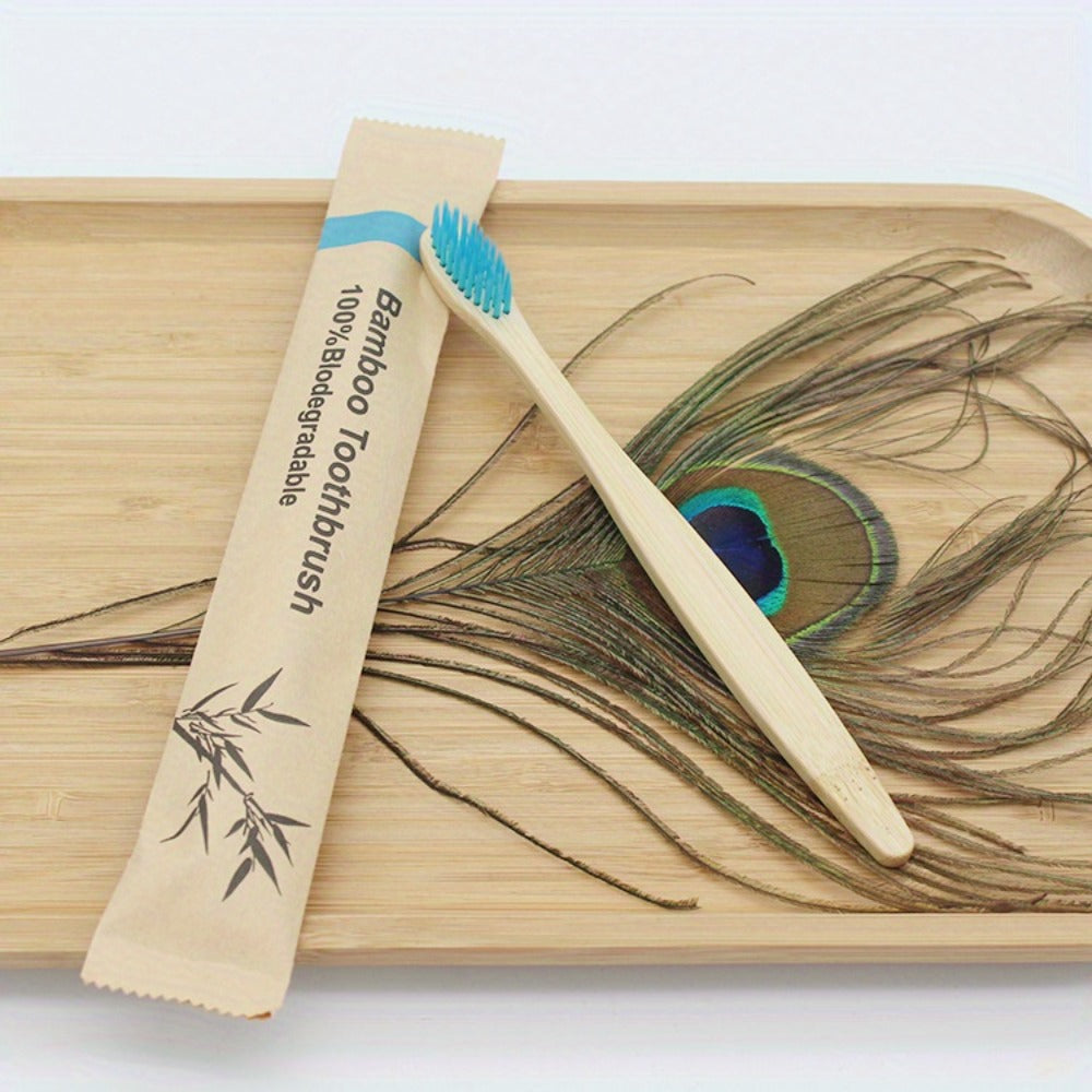 20-Piece Bamboo-Labeled Toothbrush Set with Individually Wrapped Handles and Mixed Bristle Colors