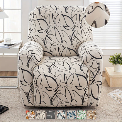 Recliner Slipcover Set, Four-Piece Polyester-Spandex Cover with Side Pocket in Ten Printed Options