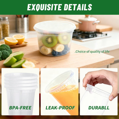 Deli Containers with Lids 48 Pack 8oz | BPA-Free Leakproof Meal Prep Containers | Microwave Dishwasher Freezer Safe Stackable Food Storage for Takeout Meal Preparation