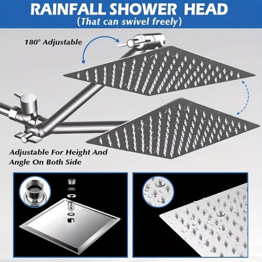 Rain Shower Head with Handheld Spray Combo 8 10 12 Inch High Pressure Rainfall Showerhead Adjustable Arm Wall Mount Chrome Black Bathroom