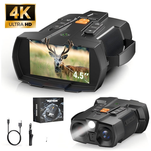 Night Vision Binoculars 4K Ultra HD with 4.5" Screen, 10X Digital Zoom & 5000mAh Battery – Digital Night Vision Goggles for Camping, Hunting, Security & Outdoor Observation, USB Rechargeable