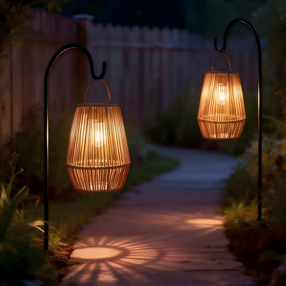 Solar Outdoor Lights Bohemian Bamboo Hanging Lanterns, Warm White, 1/2/4 Piece Sets for Patio Decor