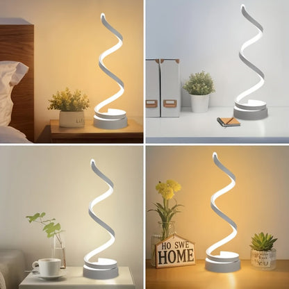 Dimmable Spiral Table Lamp with Touch Control & USB-C Charging Port, 3-Way Brightness Bedside Nightstand Lamp, Modern Minimalist LED Desk Lamp for Bedroom Living Room, Black & White