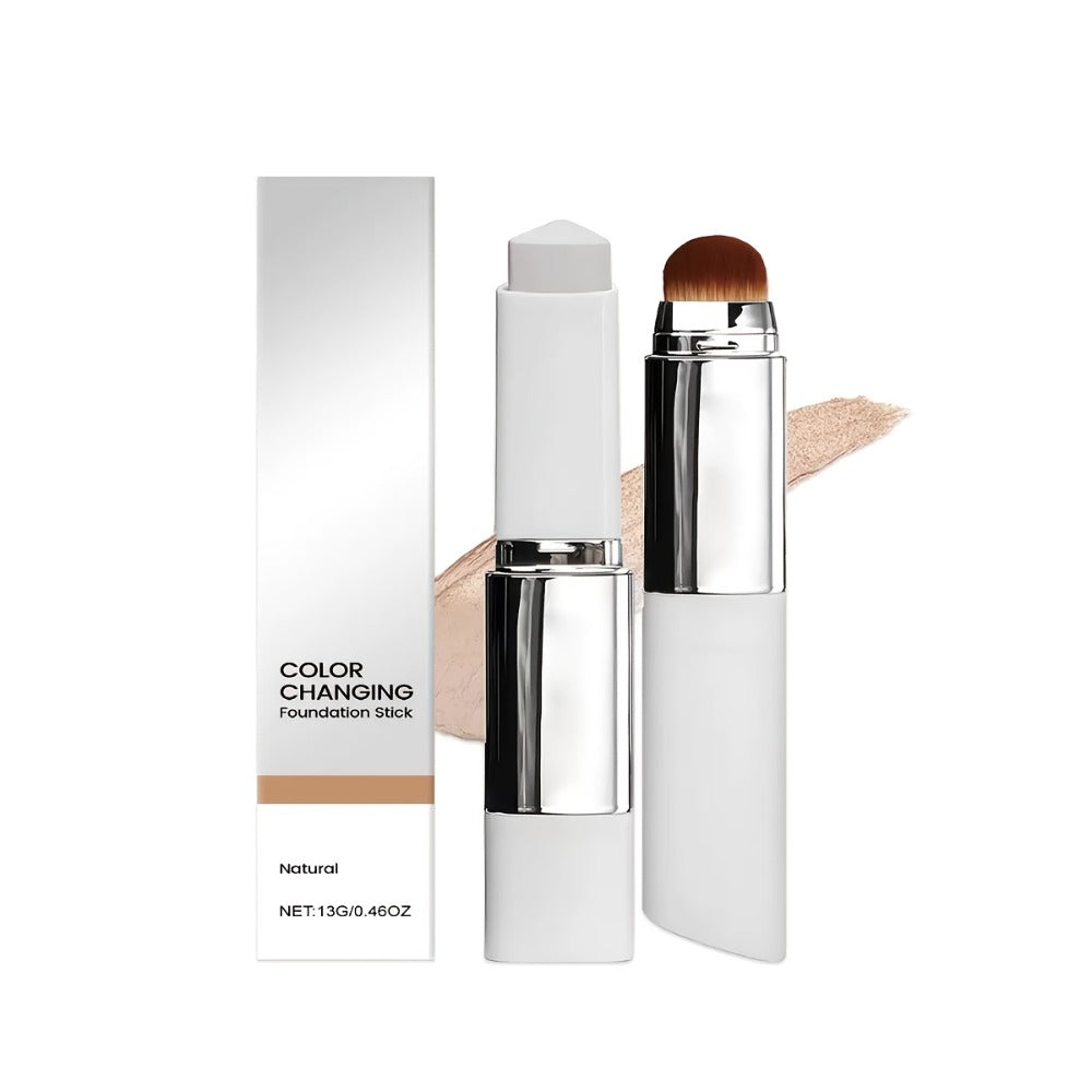 Two-Piece Color-Adapting Foundation Stick Set with Built-In Brush, Puff and Three Shade Options