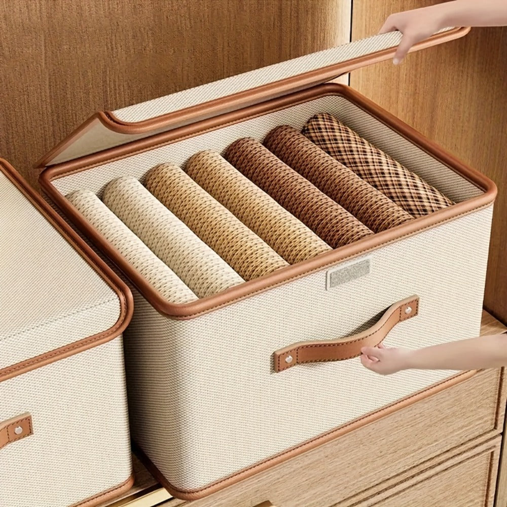 Two-Pack Foldable Storage Bins with Flip-Top Lids, Front Handles and Four Exact Capacity Options