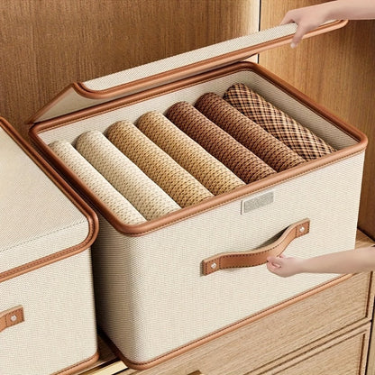 Two-Pack Foldable Storage Bins with Flip-Top Lids, Front Handles and Four Exact Capacity Options