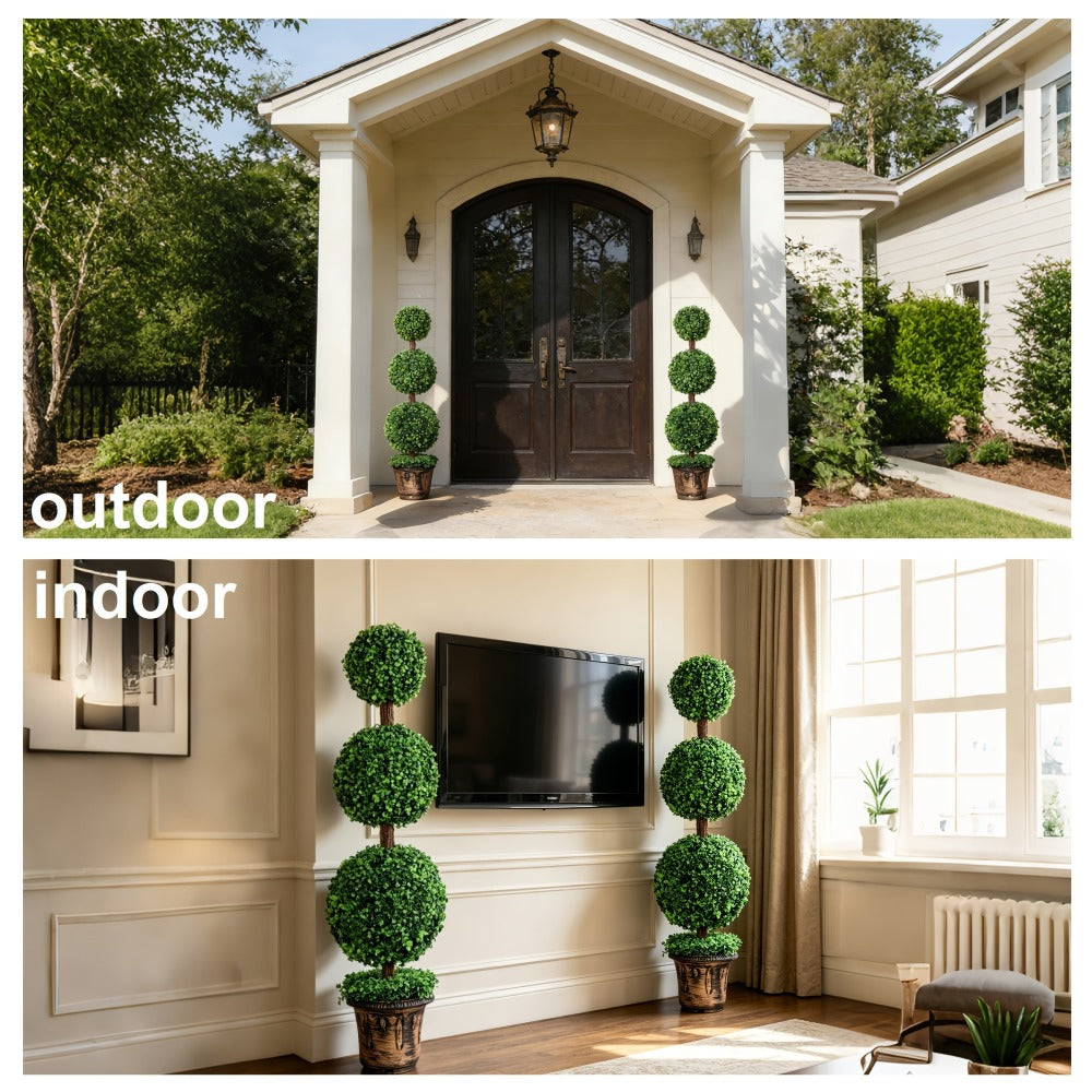 Two-Piece Artificial Boxwood Topiary Tree Set in 3-Foot Two-Ball or 4-Foot Three-Ball Designs