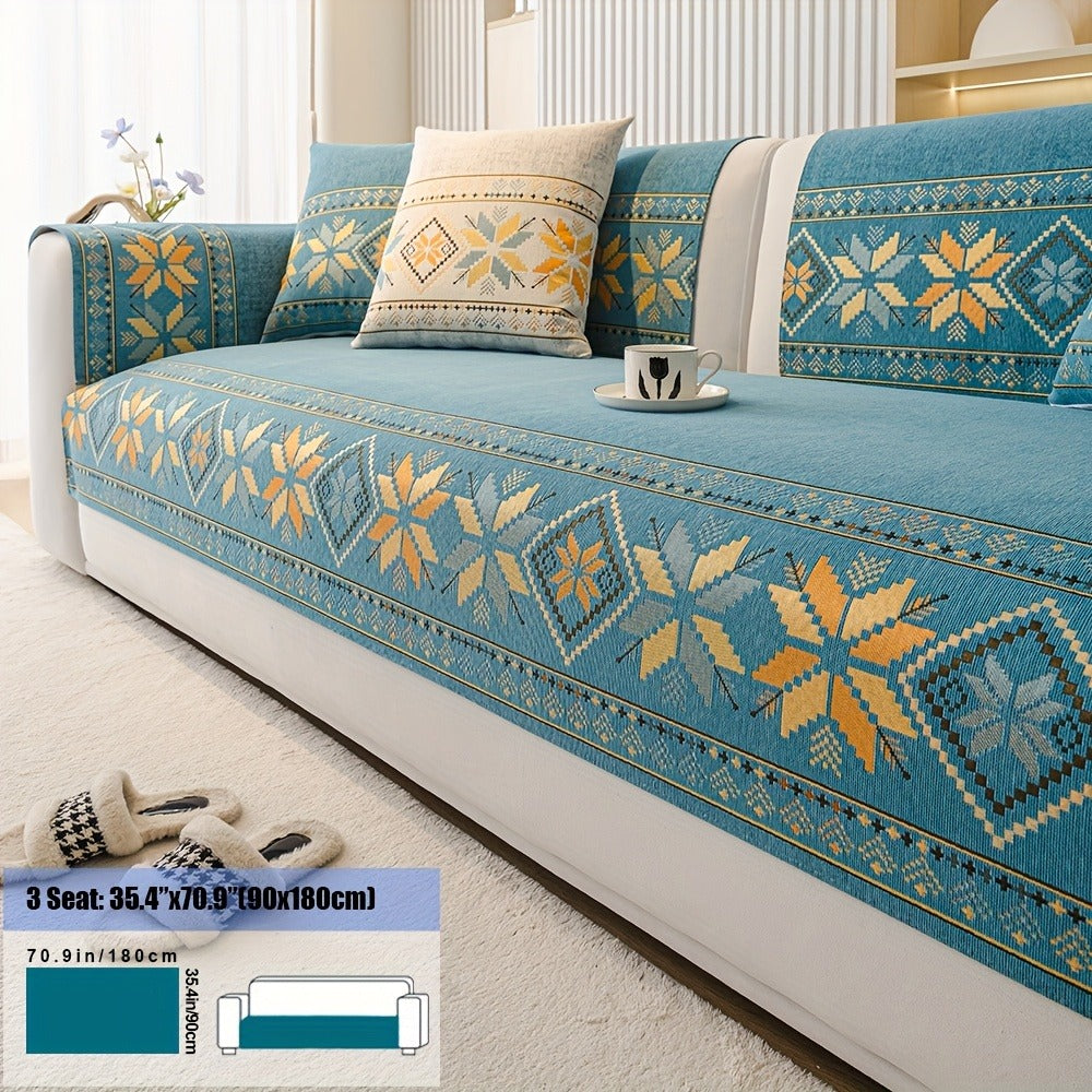 Sofa Cover, Chenille Bohemian-Style Couch Pad in Three Colors with Armrest and One-to-Four-Seat Sizes
