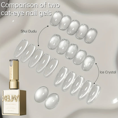Two-Piece Cat Eye Gel Polish Set with Water Dudu and Ice Crystal Colors in Photo-Frame Bottles
