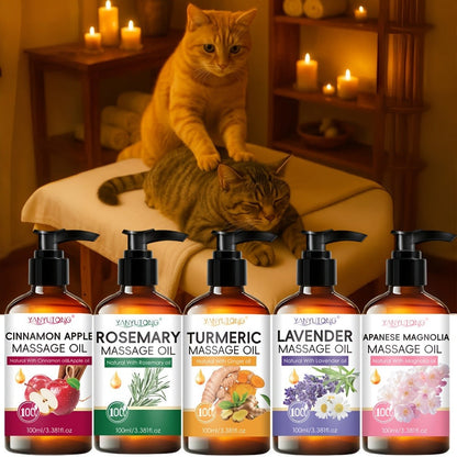 100 ml Pump-Bottle Massage Oil in Lavender, Sakura, Cinnamon Apple or Rosemary, Plus Five-Bottle Gift Set