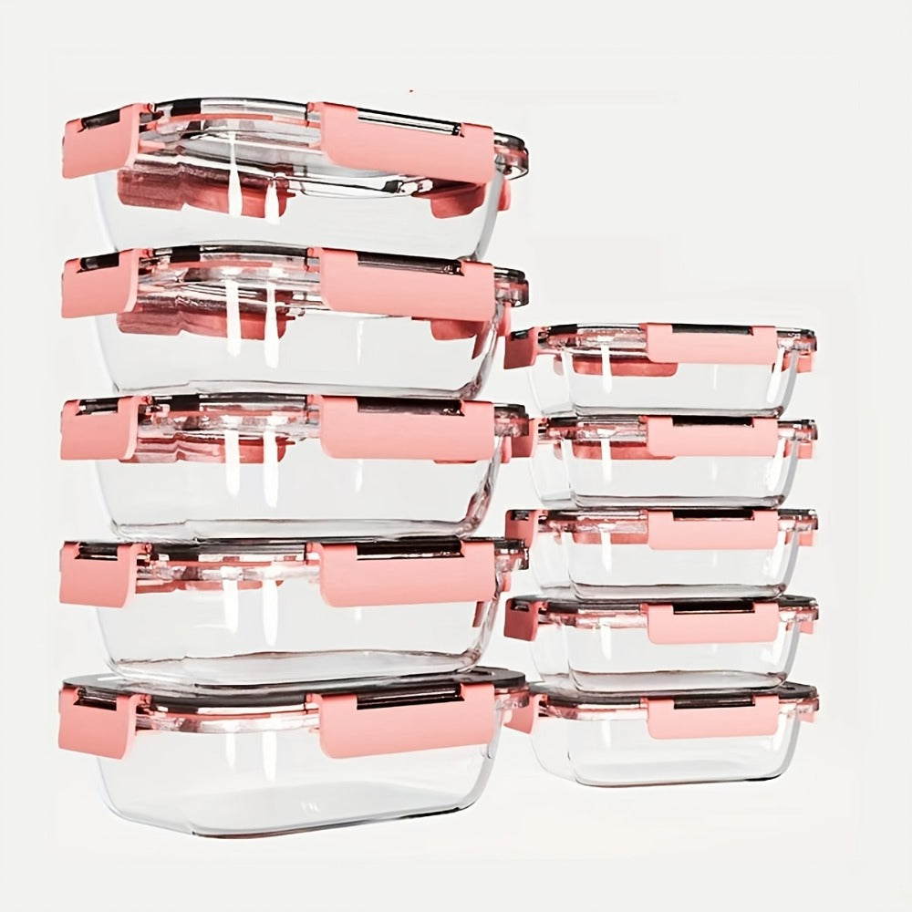Food Storage Containers Ten-Piece Borosilicate Glass Set with Snap-Lock Lids in Pink, Black or Green