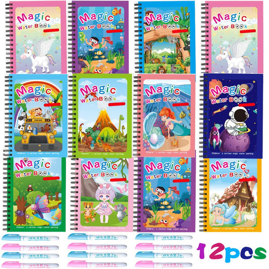 Water Doodle Books for Kids Set of 12 – Reusable Water Coloring Painting Books for Toddlers & Young Children | No-Mess Educational Art Toy | Easter Basket Stuffers Party Favor Gift Kit