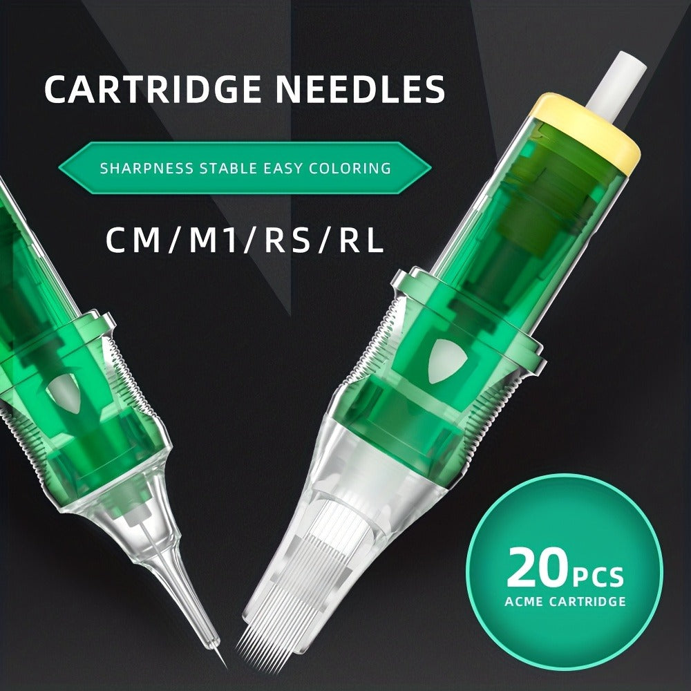 Disposable Tattoo Needles 20pcs Mixed Set RL RS M1 C-M — Multi-Gauge High Transparency Cartridge, Lasting Sharpness, Ample Ink Capacity, for Professional Artists & Beginners