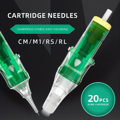 Disposable Tattoo Needles 20pcs Mixed Set RL RS M1 C-M — Multi-Gauge High Transparency Cartridge, Lasting Sharpness, Ample Ink Capacity, for Professional Artists & Beginners