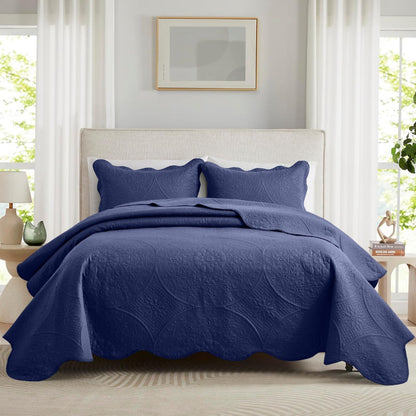 Quilted Bedspread Set 3 Piece – Soft Floral Coverlet with Pillow Shams, Lightweight Breathable Quilt for Bedroom & Guest Room, All Season Bed Cover