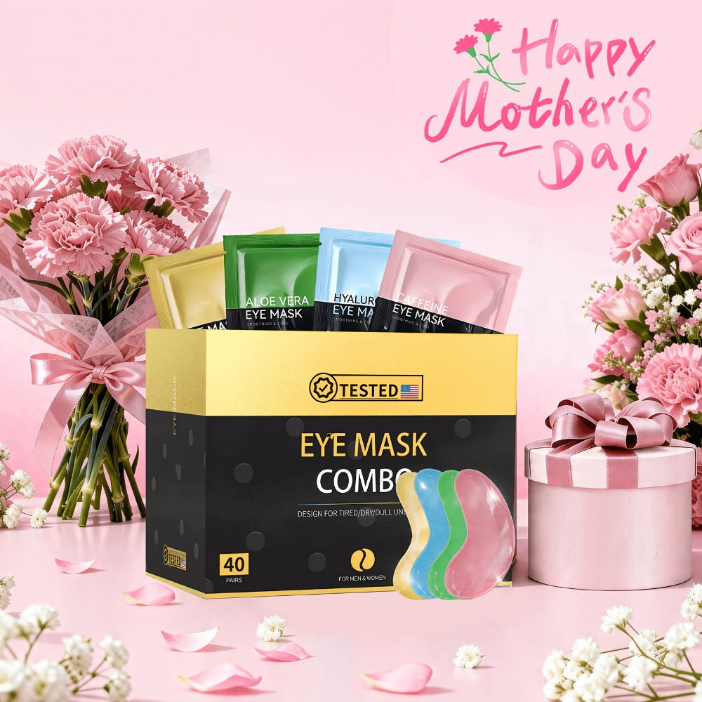 40-Pair Four-Color Under-Eye Patch Combo Box with Gold, Green, Blue and Pink Individual Pouches
