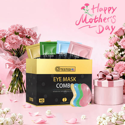 40-Pair Four-Color Under-Eye Patch Combo Box with Gold, Green, Blue and Pink Individual Pouches